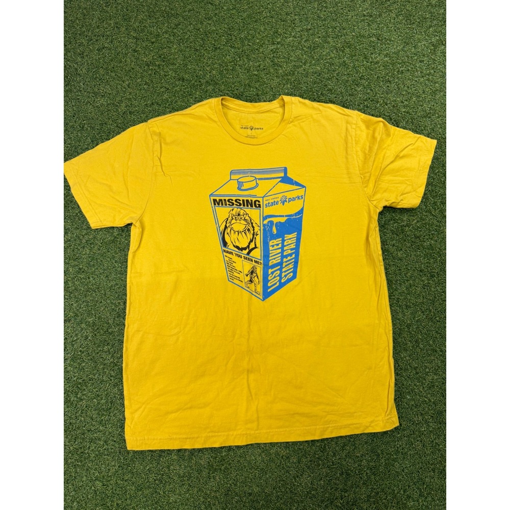 West Virginia State Parks Bigfoot Missing Milk Carton T-Shirt Yellow Mens L